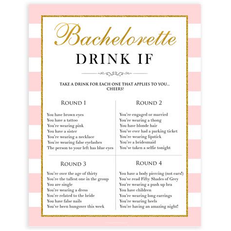 Bachelorette Drink If Game Printable